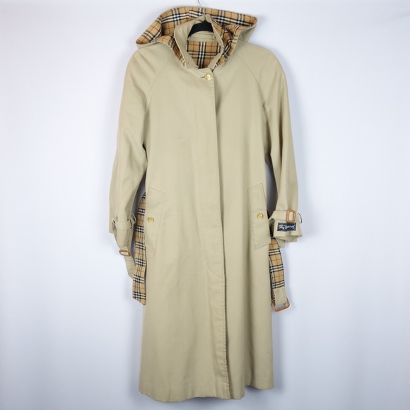 Vtg Burberrys Richmond Trench Coat w/ Belt & Detachable Hood, Sz Medium to Large